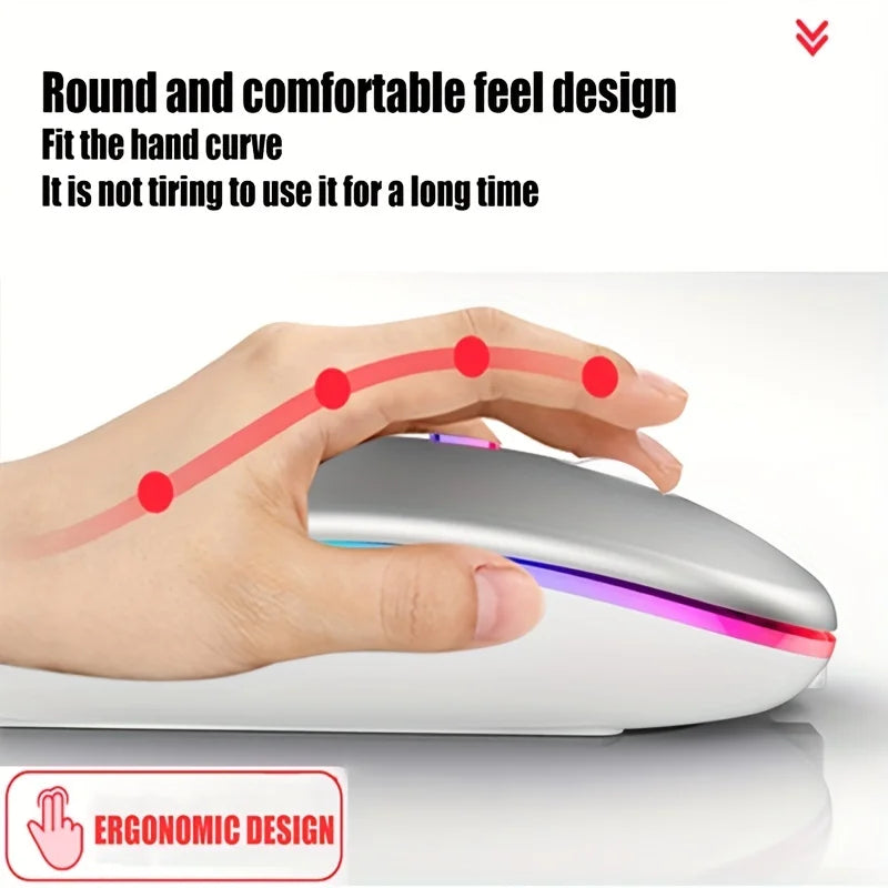 Mouse Wireless Bluetooth 5.1 & 2.4G Dual-Mode RGB Ergonomic – Silent, Reîncărcabil, 4 Butoane
