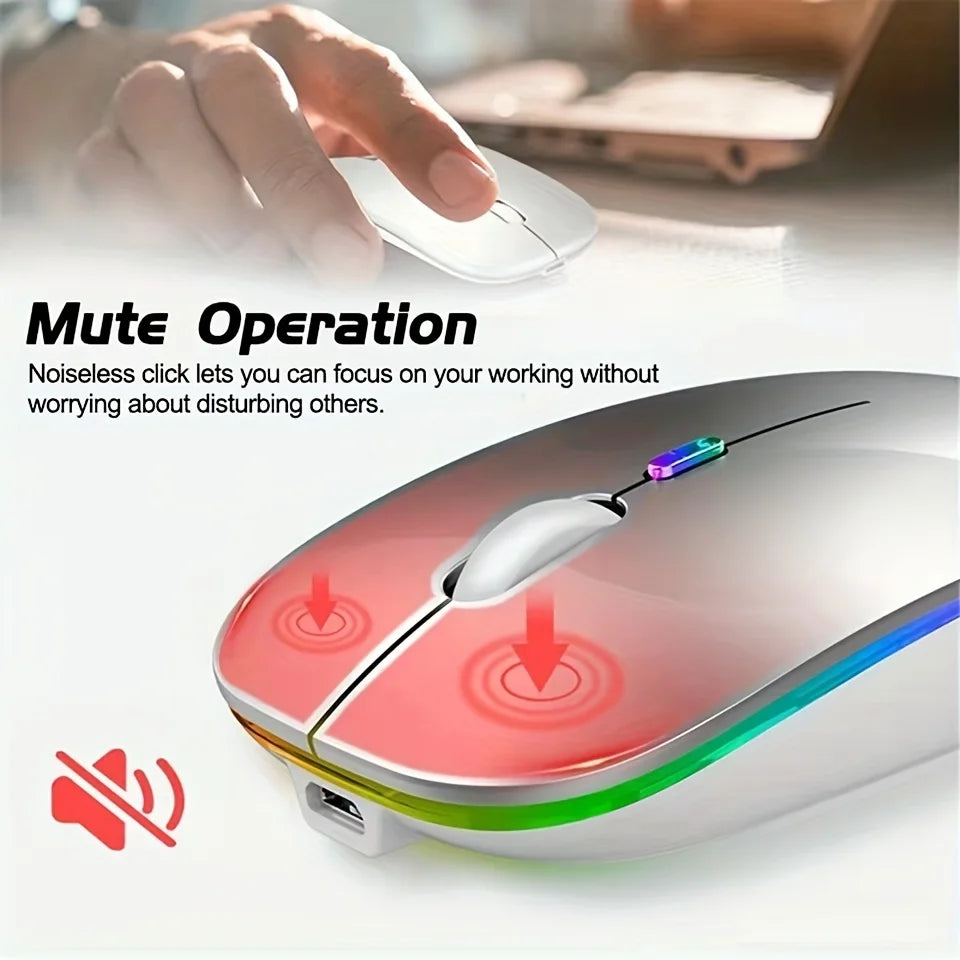 Mouse Wireless Bluetooth 5.1 & 2.4G Dual-Mode RGB Ergonomic – Silent, Reîncărcabil, 4 Butoane
