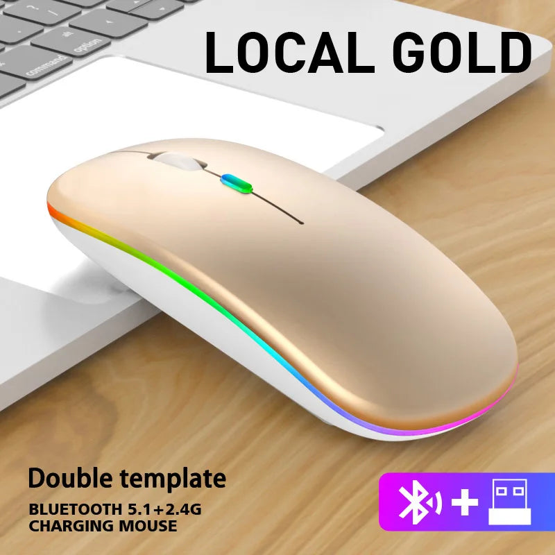 Mouse Wireless Bluetooth 5.1 & 2.4G Dual-Mode RGB Ergonomic – Silent, Reîncărcabil, 4 Butoane