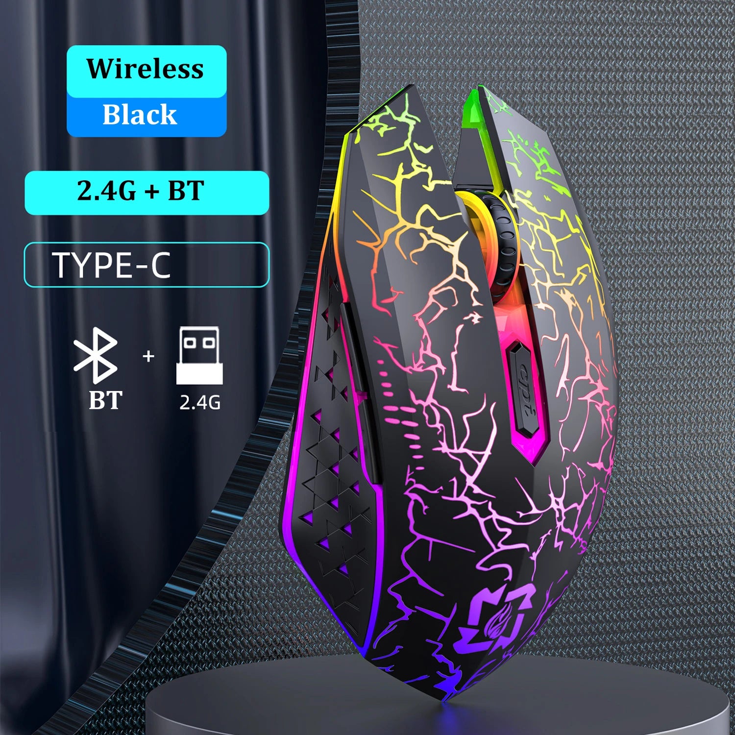 Mouse Gaming Bluetooth 5.2 RGB Dual-Mode 2.4G Wireless – 6 Butoane, Silent, Reîncărcabil