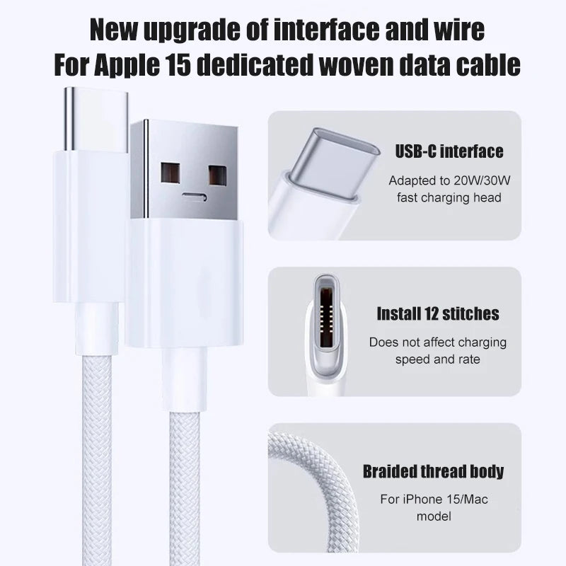 Cablu USB-C 60W încărcare Rapidă pentru iPhone 17 16 15 Pro Max – Împletit, Type-C