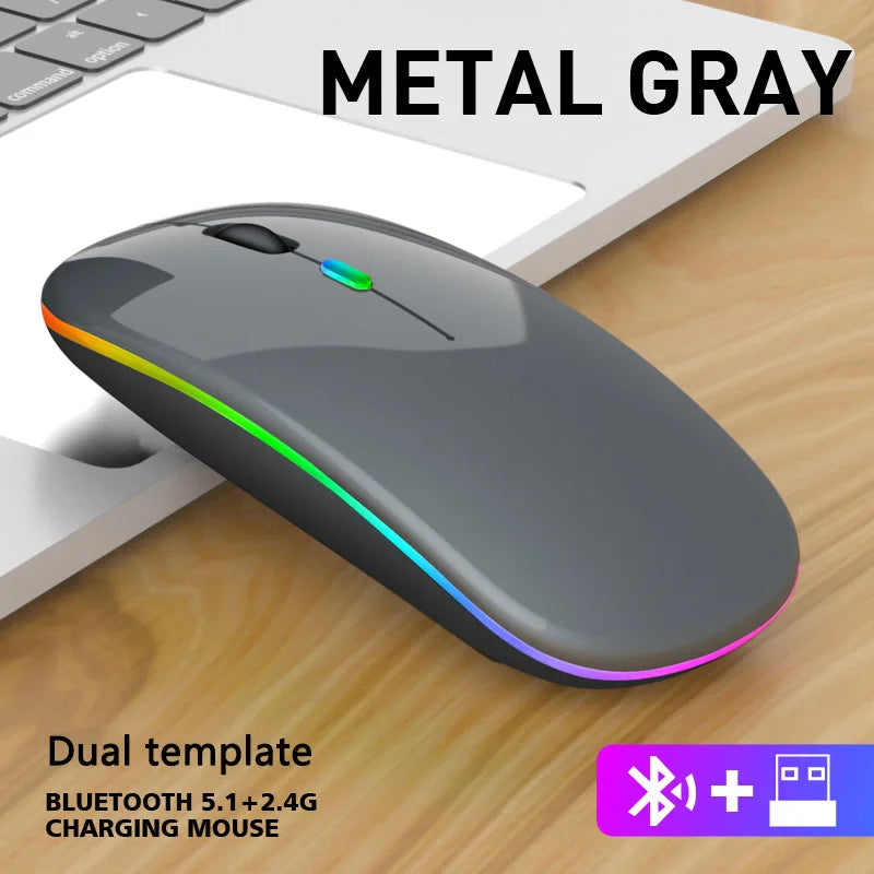 Mouse Wireless Bluetooth 5.1 & 2.4G Dual-Mode RGB Ergonomic – Silent, Reîncărcabil, 4 Butoane