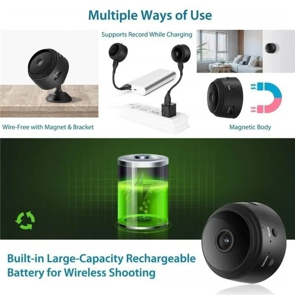 Micro Video Recorder Mini Camera Wireless Design Night Vision Two-Way Talk Camera Motion Detection Alarm System Wireless Camera