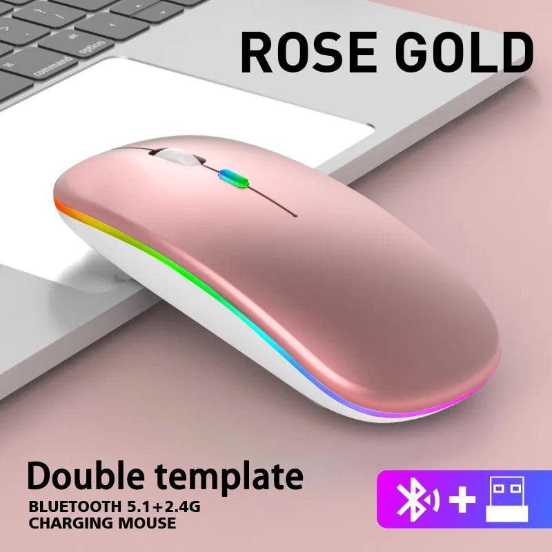 Mouse Wireless Bluetooth 5.1 & 2.4G Dual-Mode RGB Ergonomic – Silent, Reîncărcabil, 4 Butoane