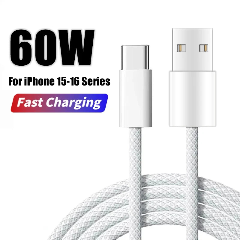 Cablu USB-C 60W încărcare Rapidă pentru iPhone 17 16 15 Pro Max – Împletit, Type-C