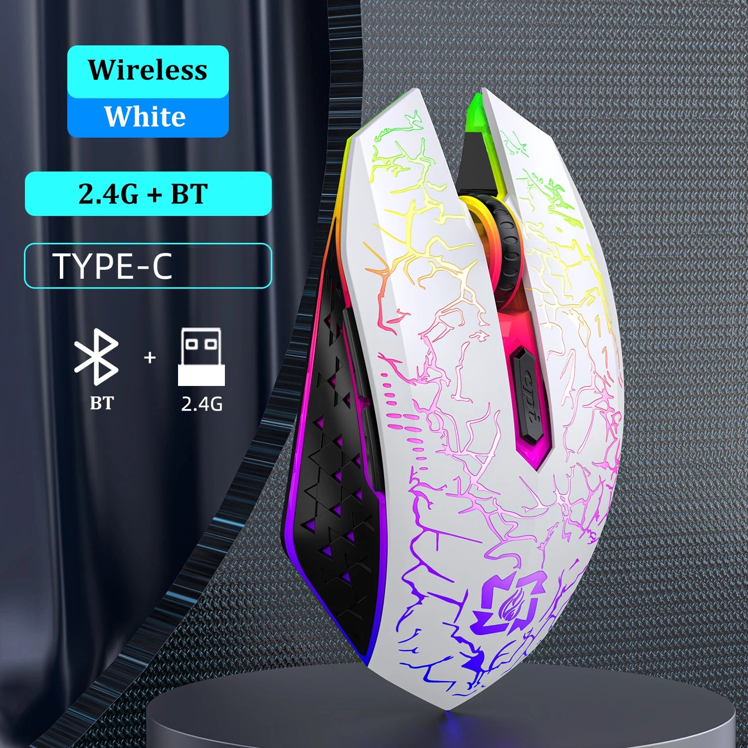 Mouse Gaming Bluetooth 5.2 RGB Dual-Mode 2.4G Wireless – 6 Butoane, Silent, Reîncărcabil