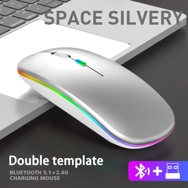 Mouse Wireless Bluetooth 5.1 & 2.4G Dual-Mode RGB Ergonomic – Silent, Reîncărcabil, 4 Butoane