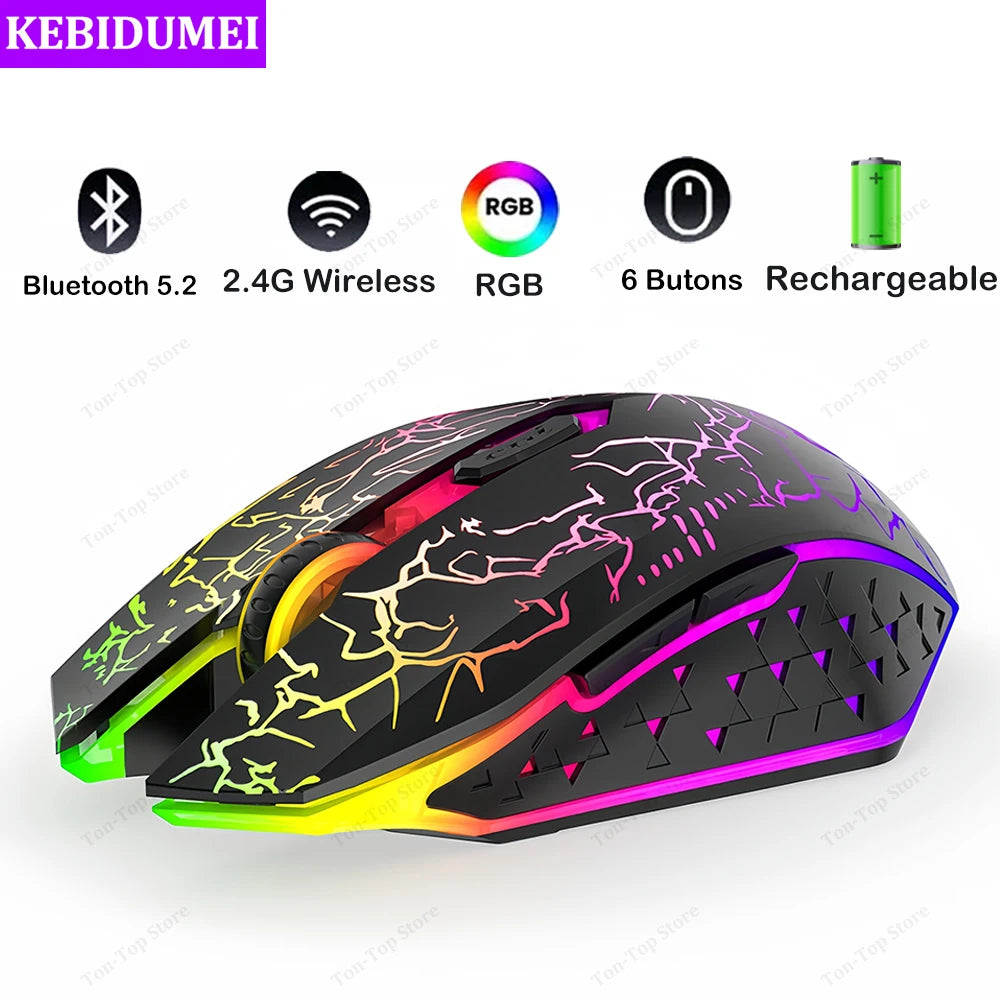Mouse Gaming Bluetooth 5.2 RGB Dual-Mode 2.4G Wireless – 6 Butoane, Silent, Reîncărcabil