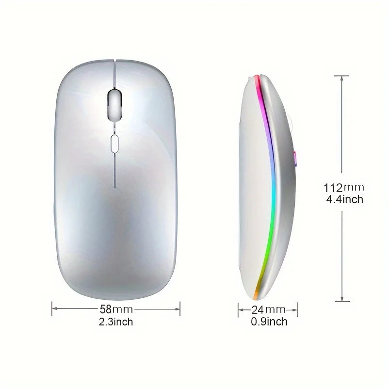 Mouse Wireless Bluetooth 5.1 & 2.4G Dual-Mode RGB Ergonomic – Silent, Reîncărcabil, 4 Butoane