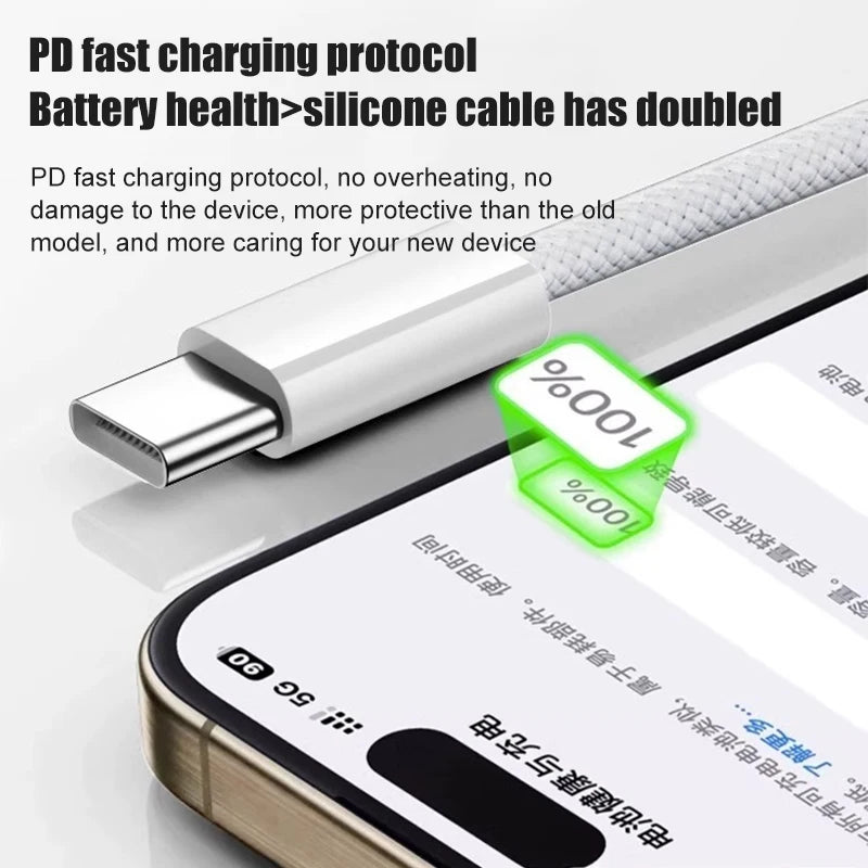 Cablu USB-C 60W încărcare Rapidă pentru iPhone 17 16 15 Pro Max – Împletit, Type-C